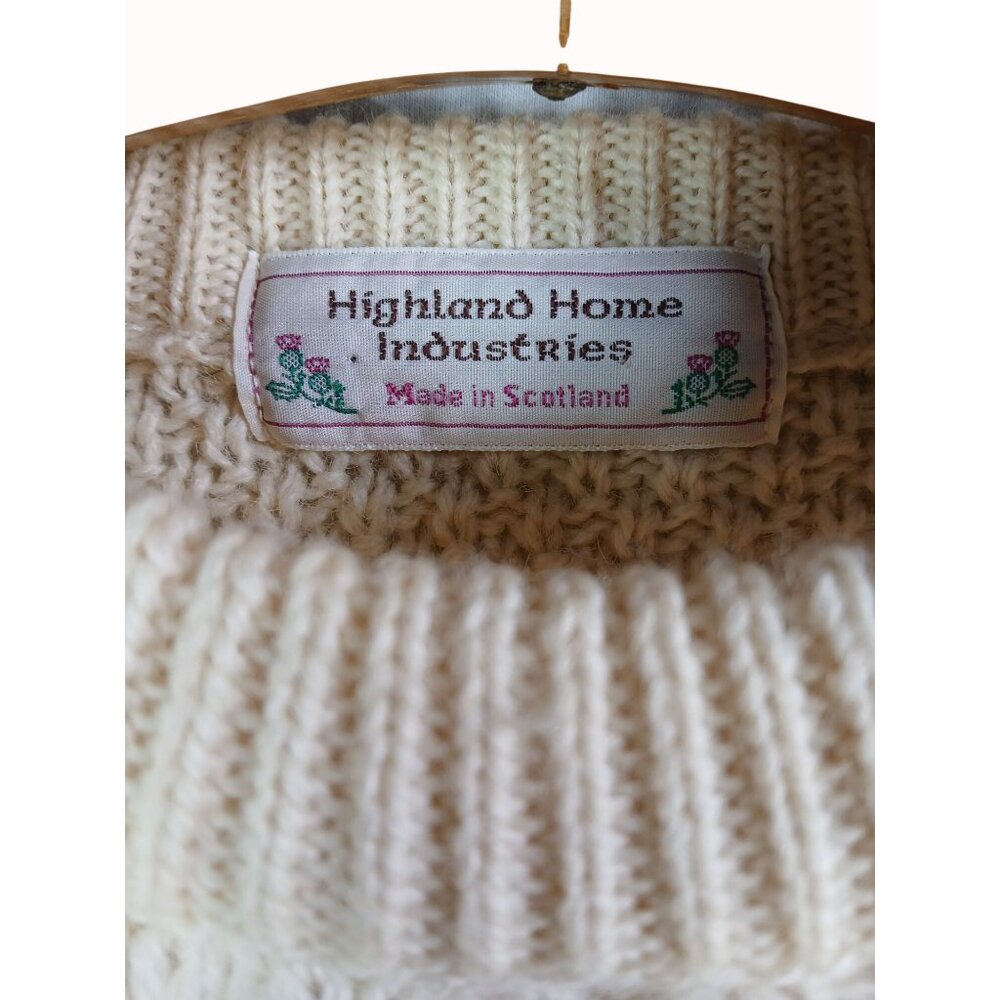 Vintage Highland Home Womens Cable Knit Wool Sweater Cream Size L Made Scotland - Picture 4 of 12